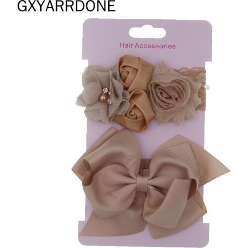 2019 New 2Pcs/set Kids Elastic Rose Flower Headband Rhinestone Girls Double Bowknot Hairband Hair Accessories Set