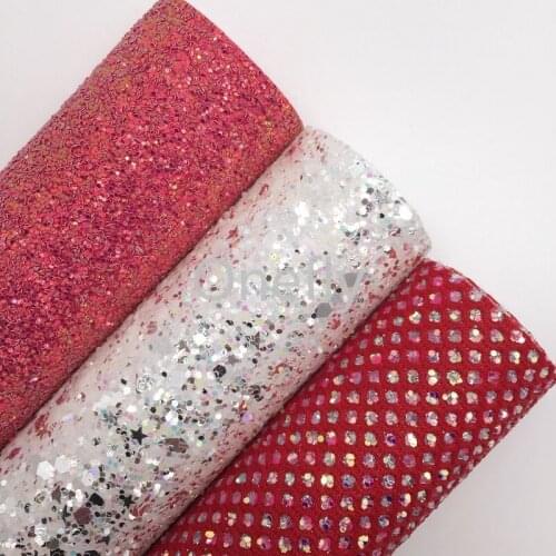 Onefly Red and White Chunky Glitter Leather, Faux Leather Glitter Fabric Sheets For Bow DIY handbags shoes AF014
