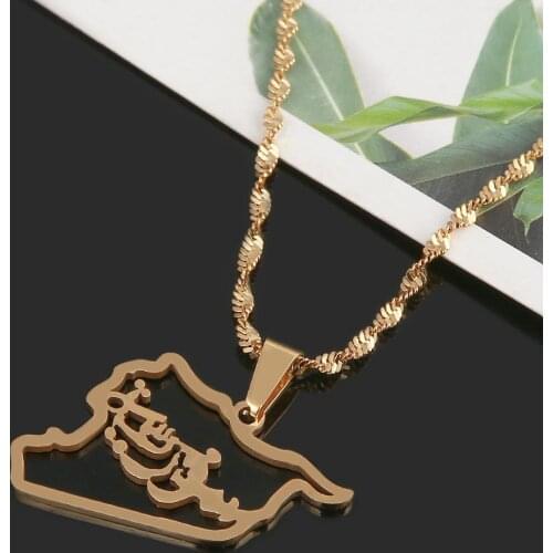 Stainless Steel Gold Color Syria Map Pendant Necklaces Syria Map Outline Chain Jewelry