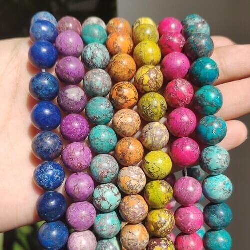 Natural Mineral Beads 6/8/10mm Sediment Jaspers Tursuoises Round Stone Beads for Jewelry Making DIY Bracelet Accessories 15