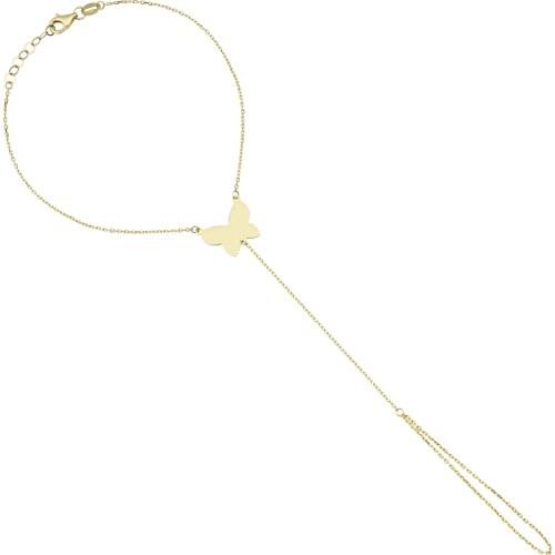 14k (585) Gold Adjustable Butterfly Bangle Hand Harness Bracelet