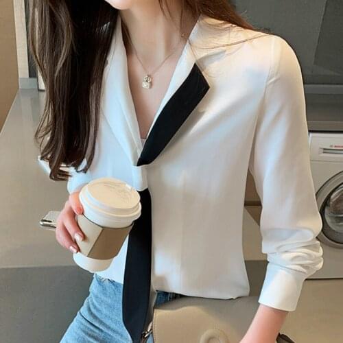 Long Sleeve Women Shirts V-neck Office Ladies Tops White Blouse Women Blusas Mujer De Moda 2021 Chiffon Blouse Women Tops B969