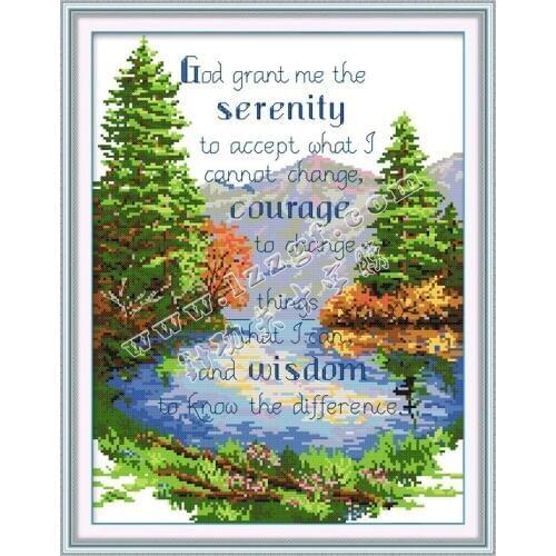 Needlework,DIY DMC Cross stitch,Set For Embroidery kit, Quiet Pray Wood Tree Scenery Patterns Cross-Stitch,Wall Painting