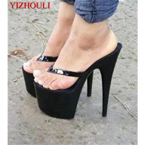 Stylish 20cm high princess party slippers, sexy heels, varnished flip-flops, pole dancing shoes
