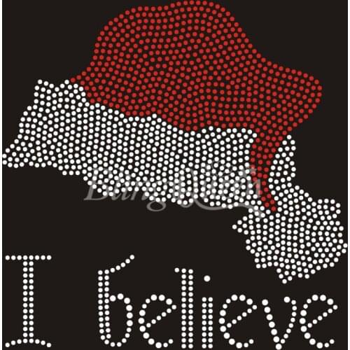 BlingQueen 25pcs/lot Iron On Rhinestone Transfers Christmas I Believe Design