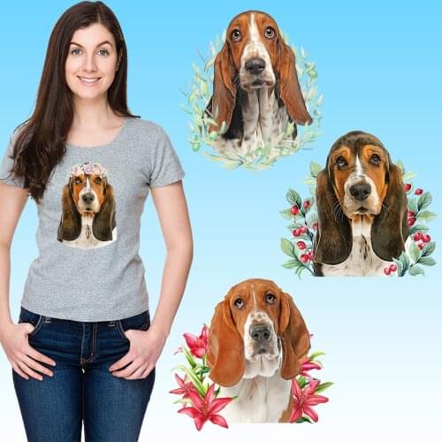 Dogs animals Flowers Thermal transfer printing Thermal Stickers Applique on Clothes Badges Garment Accessories logo