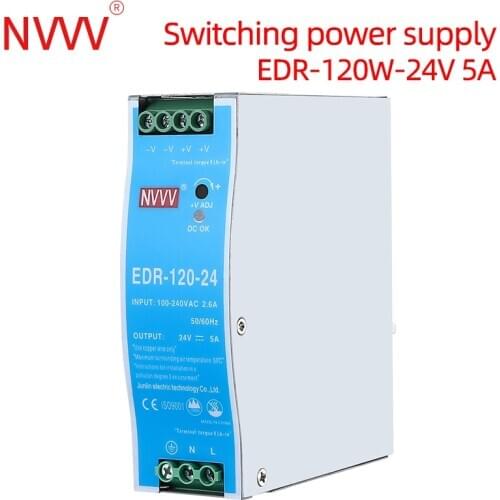 NVVV 75w 120w EDR Series DIN Rail Type Power Supply ultra-thin AC110V/220V to 24V 5A 12V 10A DC Source Transformer Single Output