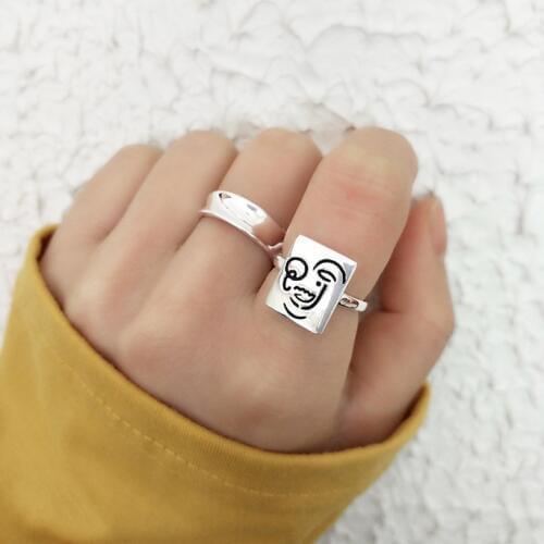 Smile Face Finger Rings For Women Fashion Jewelry New Cool Special Design Personality Womens Adjustable Ring Silver Color