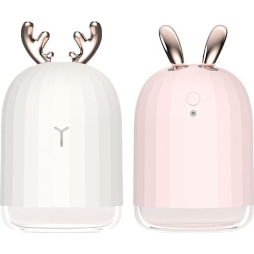 2Pcs Pink&White Ultrasonic USB Air Humidifier Travel Car Aroma Diffuser Cool Mist Maker with LED Nightlight 220ml