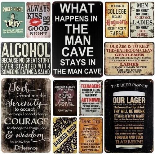 Always Kiss Alcohol Plaque Metal Tin Sign Shabby Poster Metal Sign Plaque Vintage Metal Retro Signs Wall Decor for Bar Pub Club