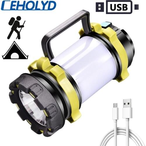 XM-L T6 Lantern USB Rechargeable COB Camping Flashlight Lantern Color Light Built in Battery for Emergency Power Bank White Red