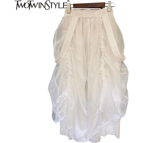 TWOTWINSTYLE Black Ruched Drawstring Skirt For Women High Waist Irregular Casual Skirts Female Fashion New Clothing 2021 Tide