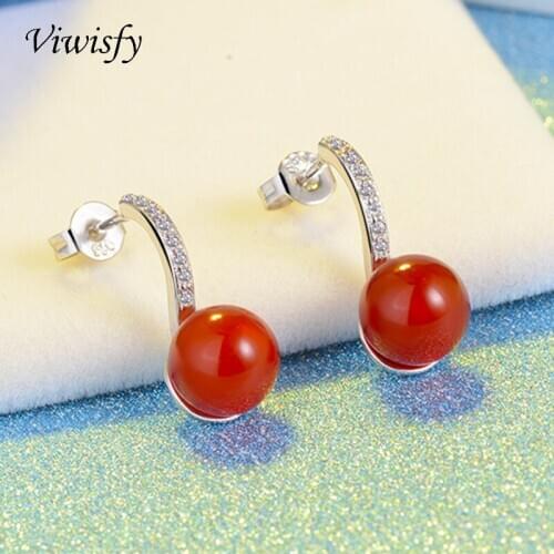 Viwisfy Natural Agate Beads Real 925 Sterling Silver Earrings For Women Luxury Crystal Jewelry Earring Studs Girl VW21094