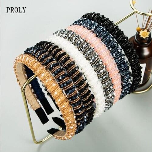 PROLY New Fashion Womens Hair Accessories Baroque Headband Shining Handmade Bead winding Hairband Wholesale