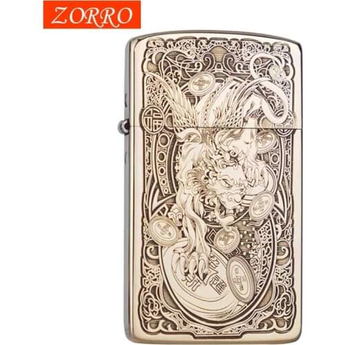 Zorro Copper Kerosene Lighter 0.6mm Ultrathin Windproof Lighter Inflatable Cigarette Lighter Vintage Lighter Smoking Accessories