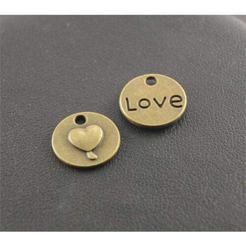 10 Pcs Bronze Round "Love" Heart Charm Floating Charm Pendant Jewelry Making 15mm A132