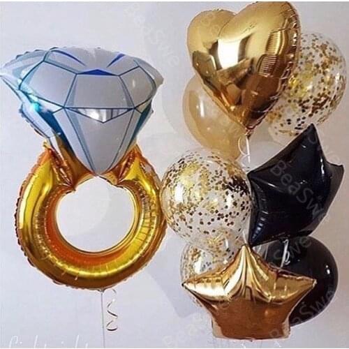 10pcs/lot large size diamond balloon star heart with gold latex balls confetti wedding birthday party decor Anniversary Helium