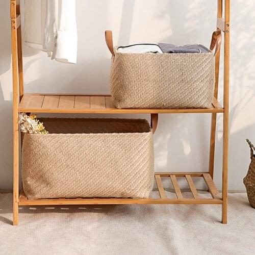 2PCS Jute Storage Basket Sundries Rectangular Storage Baskets Foldable Toys Book Organizador Washable Woven Laundry Container