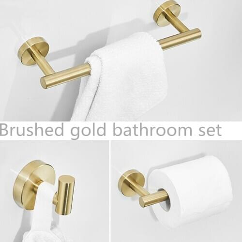 3 Piece Set Stainless Steel Coat Hook Paper Holder Towel Bar Bathroom Brushed Gold Towel Hook Bathroom Hardware Set Towel Holder