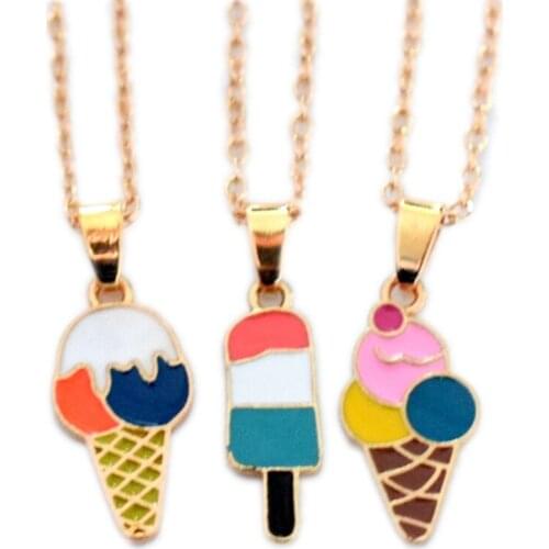 3 Style Colorful Ice Cream Pendant Necklace Best friends Jewelry Gifts For Kids Women Accessories Necklace