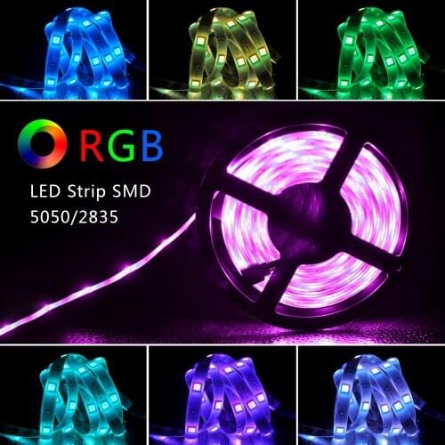 5m 10m 15m 20m LED Strip 5050 2835 IP20 IP65 RGB LED Lights Flexible Ribbon Strips DC 12V RGB Diode Tape IR Controller Adapter