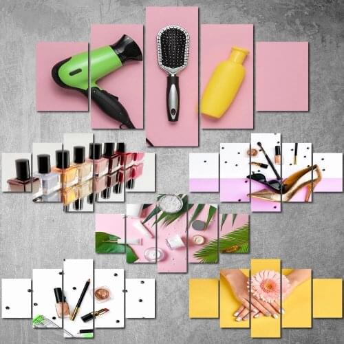 5 Pieces Beauty Salon Nail Polish Flower Poster Hd Print Picture Living Room Barber Shop Decor Painting Modular Wall Art Canvas