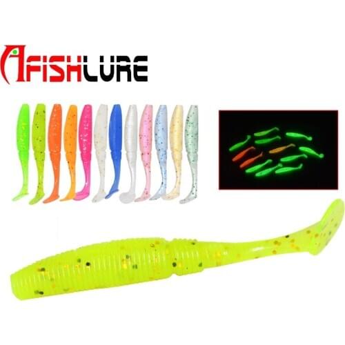 6pcs/lot Noctilucous Shad T Tail Soft Worm 75mm 3g Paddle Taills Artificial Loach Fishing Bait Swimbait Fishing Tackle AR10