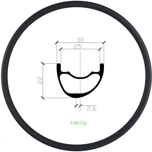Light weight 310g 29er XC Asymmetric hookless MTB Carbon Rim 30mm x 22mm UD Matte Glossy 25mm inner width Mountain bike Wheel
