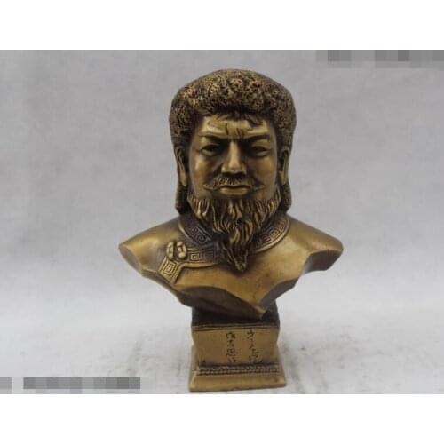 Free shipping S03125 9"Chinese Folk Pure Bronze excellent famous militarist Genghis Khan Statue