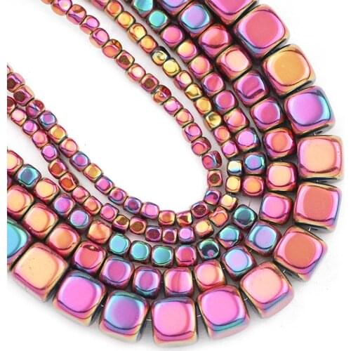 Natural Stone Cube Hematite Beads 2/3/4/6MM Rose Red Square Spacer Loose Beads For Jewelry Making Diy Bracelet Necklace Findings