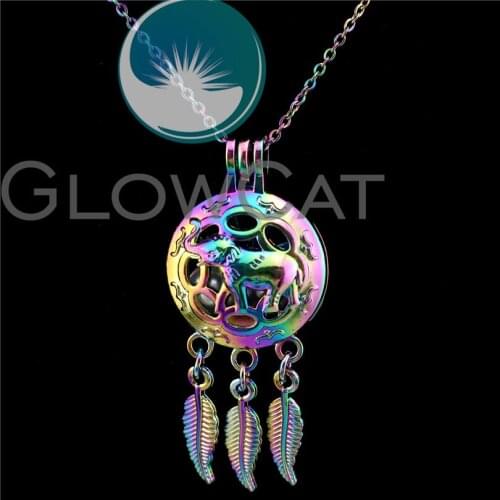 C705 Colorful Dream Catcher Elephant Beads Cage Essential Oil Diffuser Aroma Stone Pearl Cage Locket Necklace Girl Friend Gift