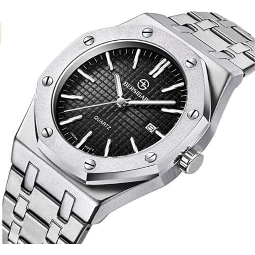 BERSIGAR Mens Watches Fashion Sports Quartz Wristwatch Stainless Steel Waterproof Brand Luxury Men Watch Automatic Black Watch