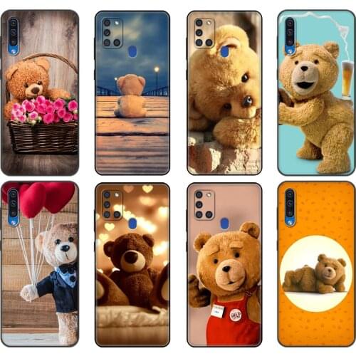 Black tpu Case For Samsung Galaxy A50 50S A30S A10 A01 A11 A21S A31 A41 A51 A71 M21 M30S S10 LITE Cover Gift Lovely Teddy