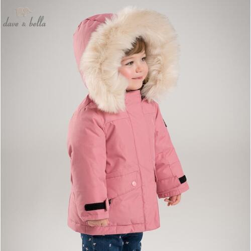 DB6328-G dave bella winter baby girls down jacket children 90% white duck down padding coat kids hooded outerwear