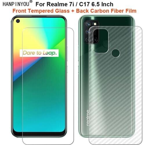 For Realme 7i / C17 6.5" 1 Set = Soft Back Carbon Fiber Film + Premium Tempered Glass Front Screen Protector