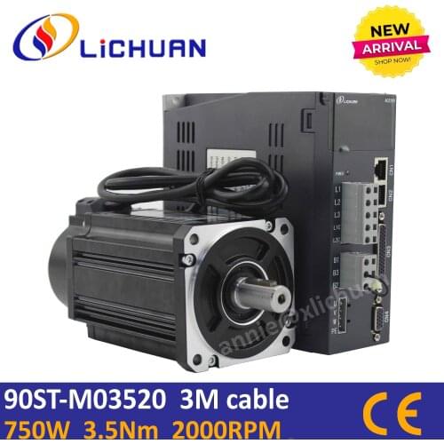 Lichuan Flange 90mm servo motor 750W ac servo motor kit 3.5Nm servomotor 3000rpm 90st-03520 motors servo for 0.75KW CNC kit