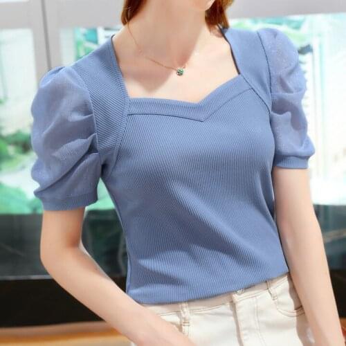 T-shirt girl 2021 new summer short-sleeved T-shirt French court bubble sleeve top t shirt women COTTON Regular