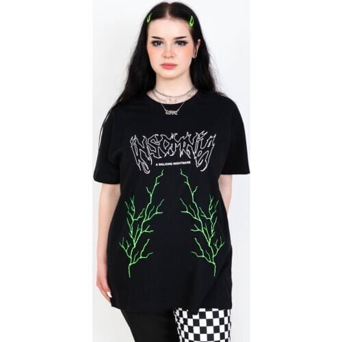 Футболки Gothic T-shirt With Dark Letters, Black Round Neck Casual T-shirt, Retro Style, Punk Harajuku Womens clothing Tops