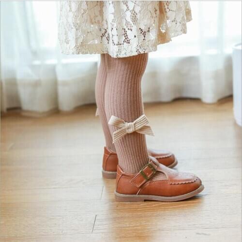 Sweet bowknot side design kids pantyhose autumn winter cotton knitted infant girls stocking for toddler baby tights children 0-2