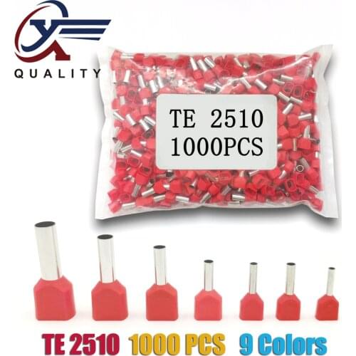 1000pcs/Pack TE 2510 Insulated Ferrules Terminal Block Double Cord Terminal Copper Insulated Crimp terminal Wires 2x2.5mm2