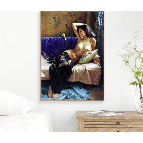 No frame classical Asian girl body nude art canvas printings oil paintings printed on canvas wall art decoration picture