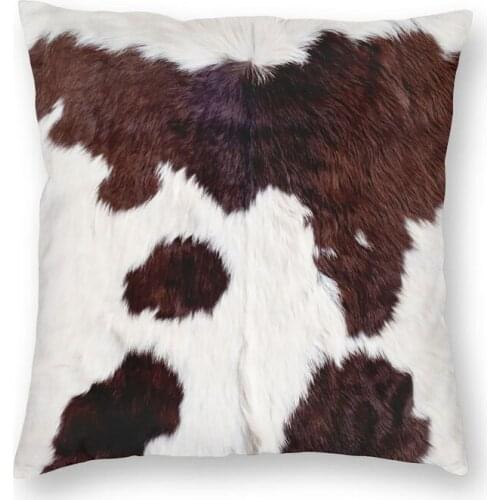 Cow Hide Decor Pattern In White And Brown Square Pillow Case Home Decorative Animal Fur Texture Cushion Cover Throw Pillow