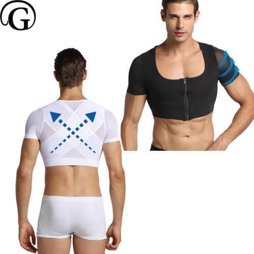 Men Slimming Gynecomastia Shaper New Chest Corset Posture Corrector Undershirt Straight Back Tops Zipper Prayger