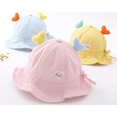 Summer Baby Hat for Girls Boys Kids Bucket Hat Children Smile Face Love Printed Fisherman adjustable Sun Hat