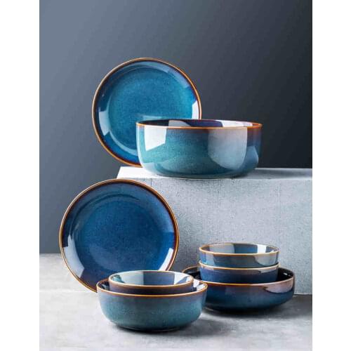 LingAo Retro Nordic pure color ceramics, rice, soup, noodle bowl, dish, steak plate