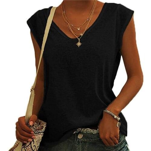 Summer Undershirt Women Fashion Solid Color Vest Top Ladies Sexy V-Neck Sleeveless Loose Tank Tops Comfortable Breathable Tee