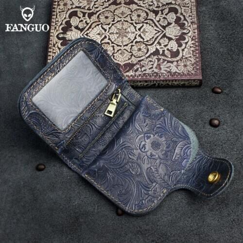 Multi-function Mens Wallet Genuine Leather Embossed Fold Short Wallet Credit Card Bag Photo Holder With Hasp Closed