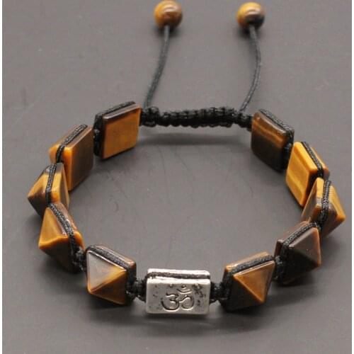 Trendy-beads Silver Plated 3D Symbol Connect Natural Tiger Eye Stone Pyramid Elastic Bracelet Fashion Jewelry