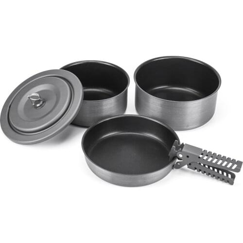 5 PCS Hard Anodized Aluminum Alloy Pots Pans Set Solid Cookware Set Fry Pans with Gripper Cooking Utensils Picnic Cooking Set