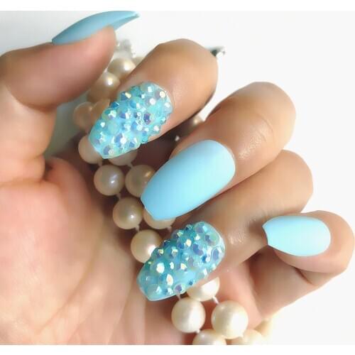 Custom all water drill luxury false nail set 24 false nails blue acrylic false nail tip extension nail purple bride makeup false